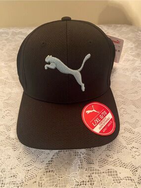 New Puma Black/Aqua Blue Stretch Fitted Hat Size L/XL